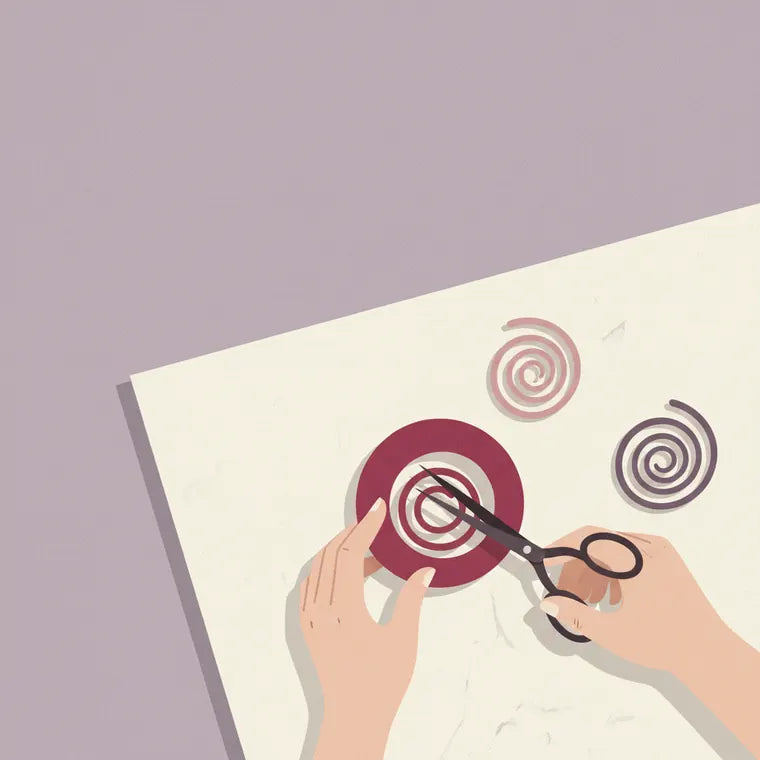 Ilustración: cortando a mano la espiral de cada rosa con tijeras