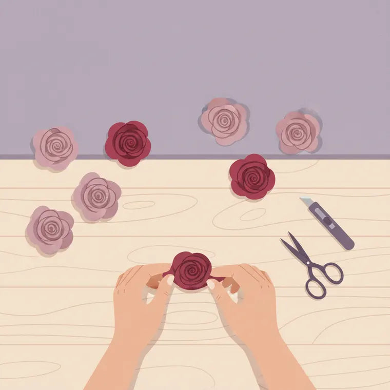 Ilustración: manos enrollando una rosa, una por una