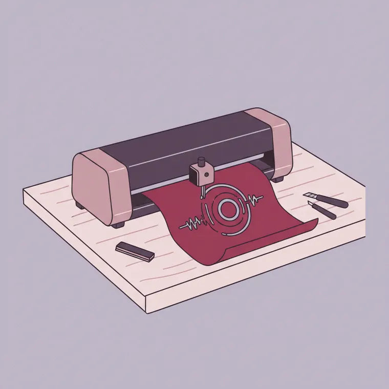 Ilustración: la máquina de corte cortando el vinilo con el diseño de la canción