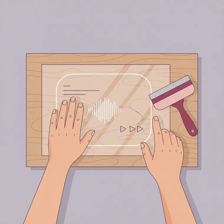 Ilustración: aplicando el vinilo sobre el vidrio con transfer