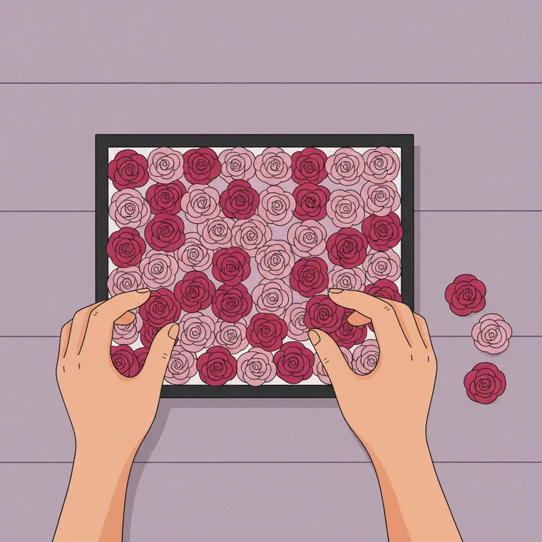 Ilustración: acomodando las rosas dentro del marco hasta llenarlo